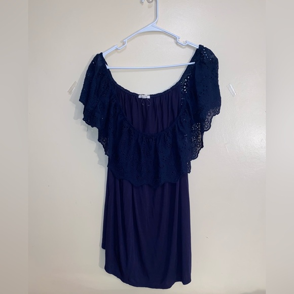 Maurices Embroidered Off the Shoulder Blouse Size 3XL Navy Blue - Picture 3 of 5